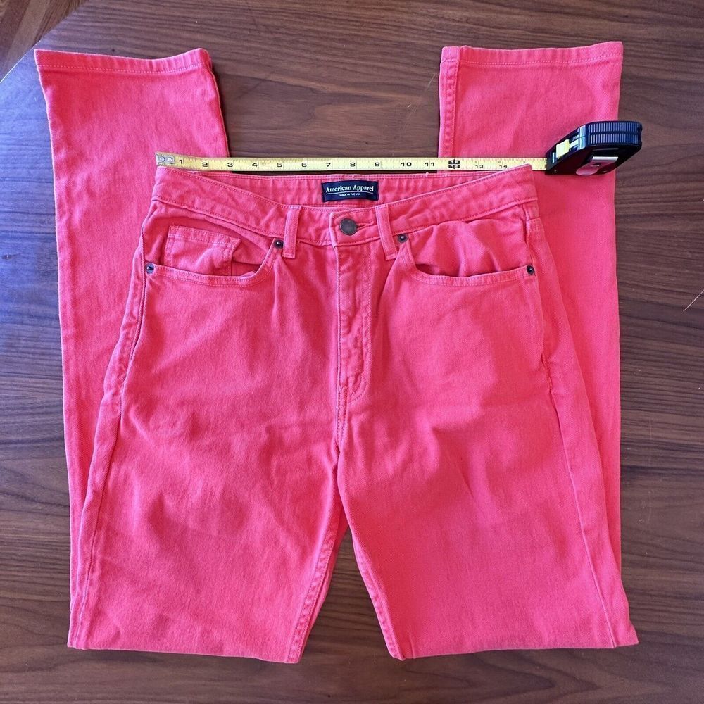 American Apparel Mens Jeans Size 30 Red Orange Skinny TALL Cotton Stretch Slim